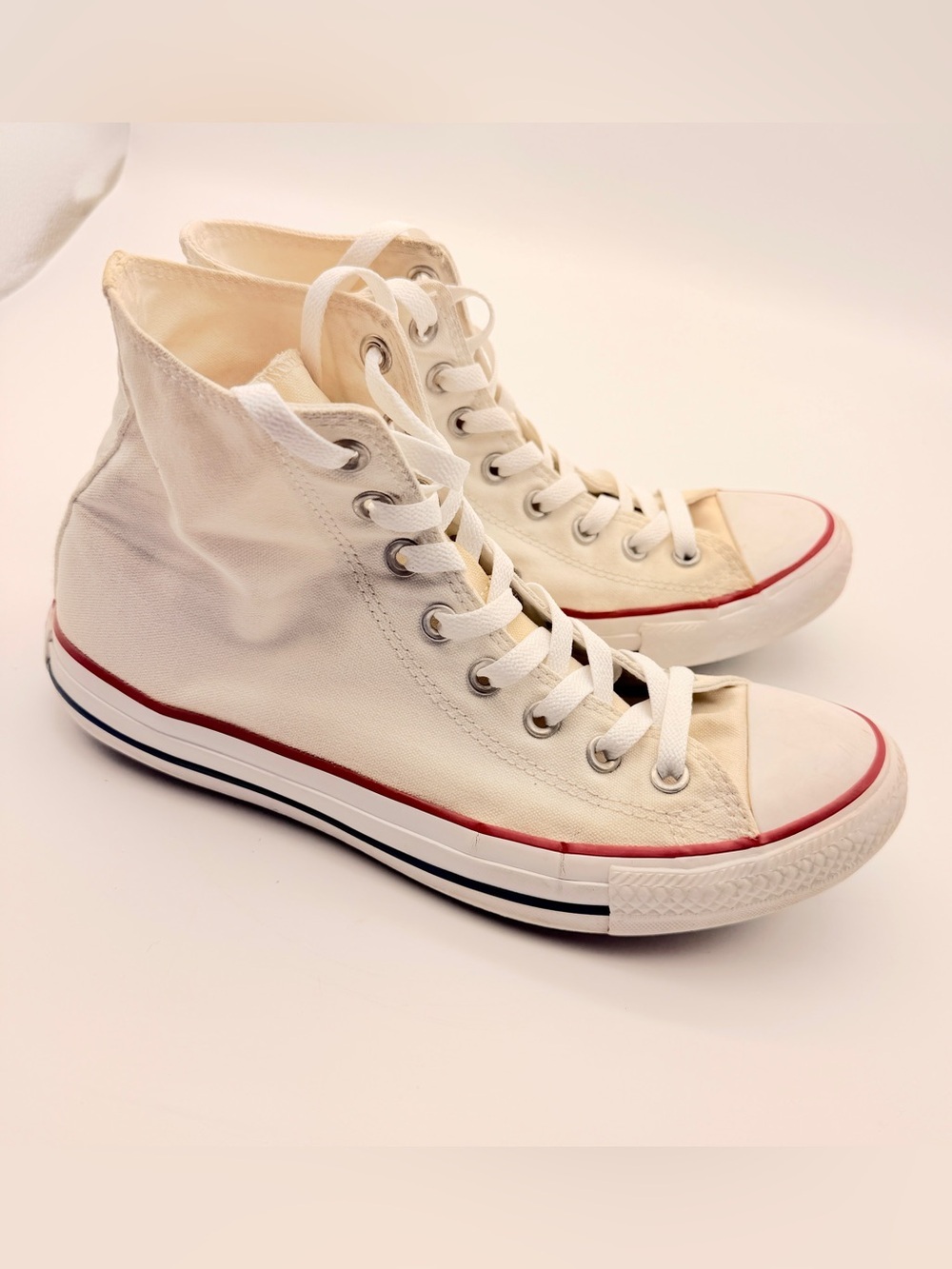 Converse White/Egret High TOp Sneakers with Red Trim